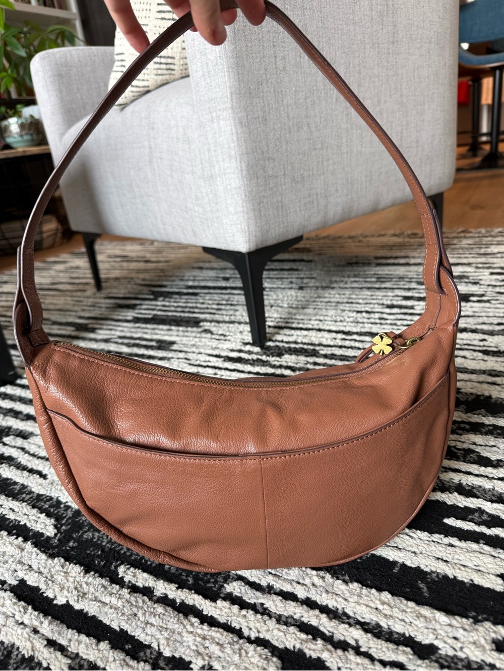 Lucky Brand Moon Brown Leather Shoulder Bag - Classic Curved Hobo